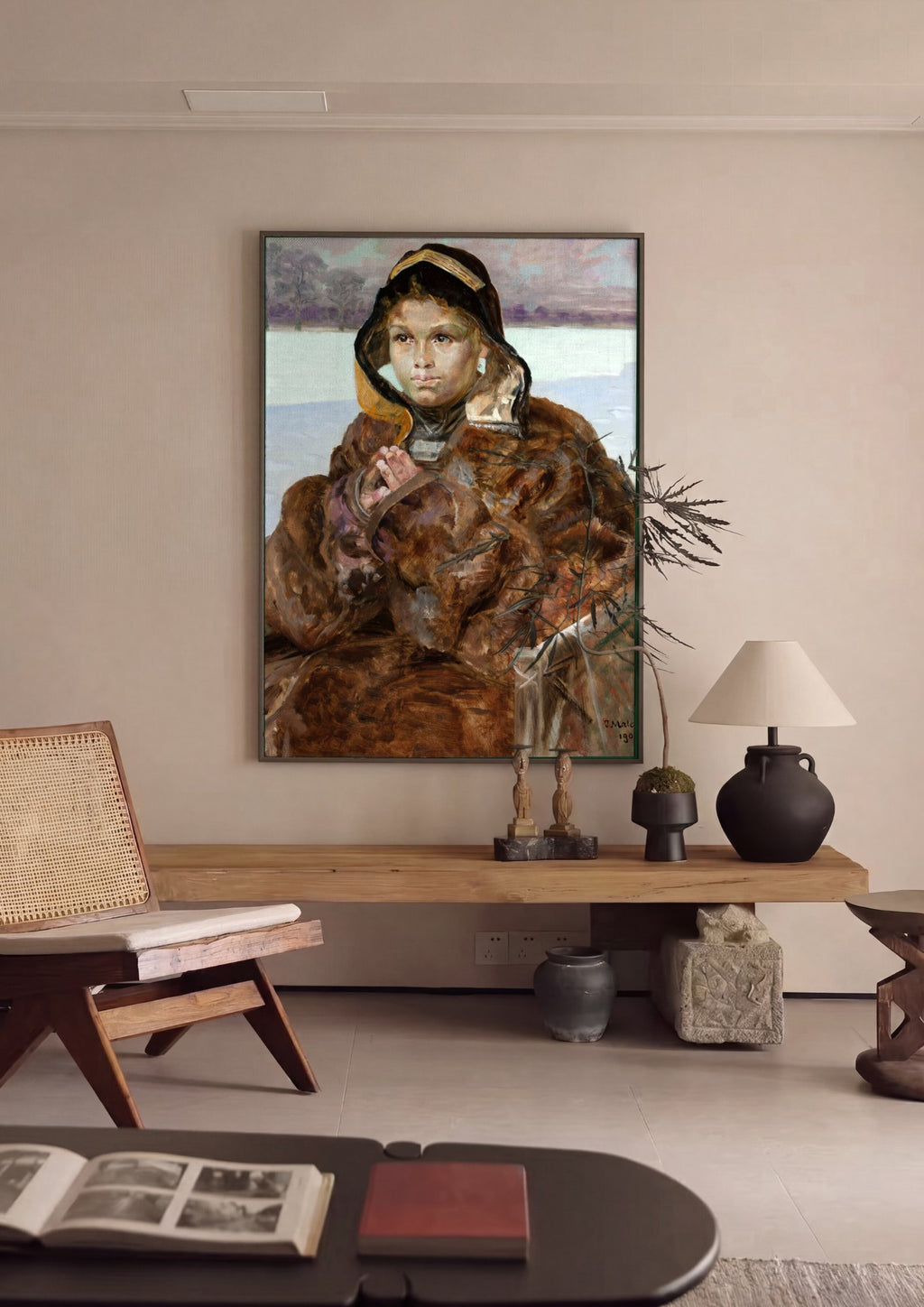 Quadro Decorativo A garota na neve - Jacek Malczewski em ambiente decorado