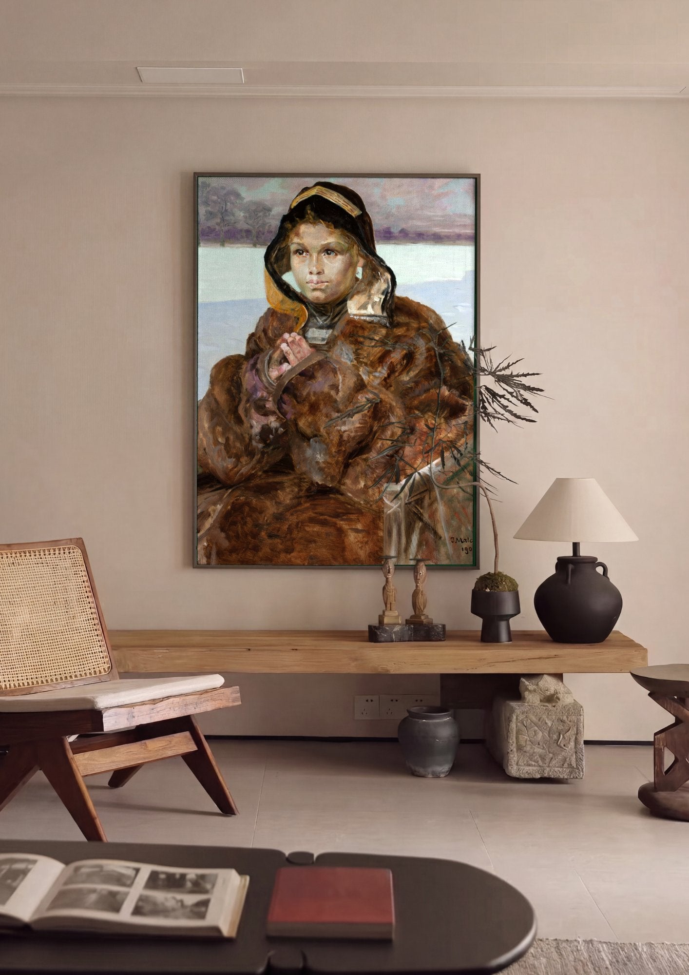 Quadro Decorativo A garota na neve - Jacek Malczewski em ambiente decorado