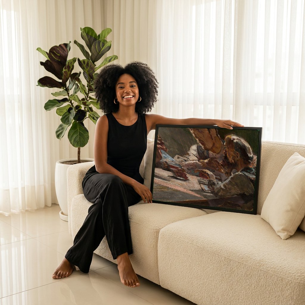 Quadro Decorativo A Ceia de Emaús - Jacek Malczewski com modelo em ambiente