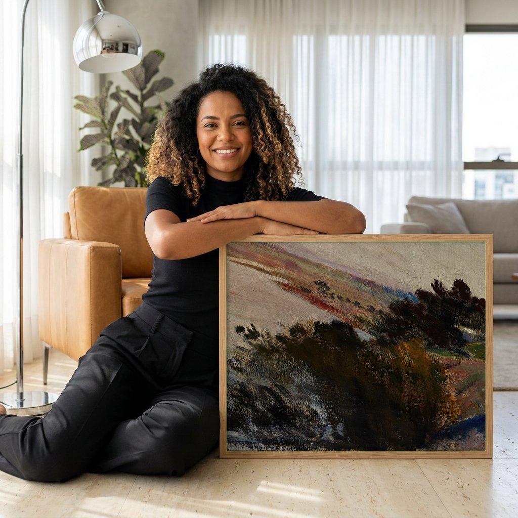 Quadro Decorativo Paisagem Fluvial - Jacek Malczewski com modelo em ambiente