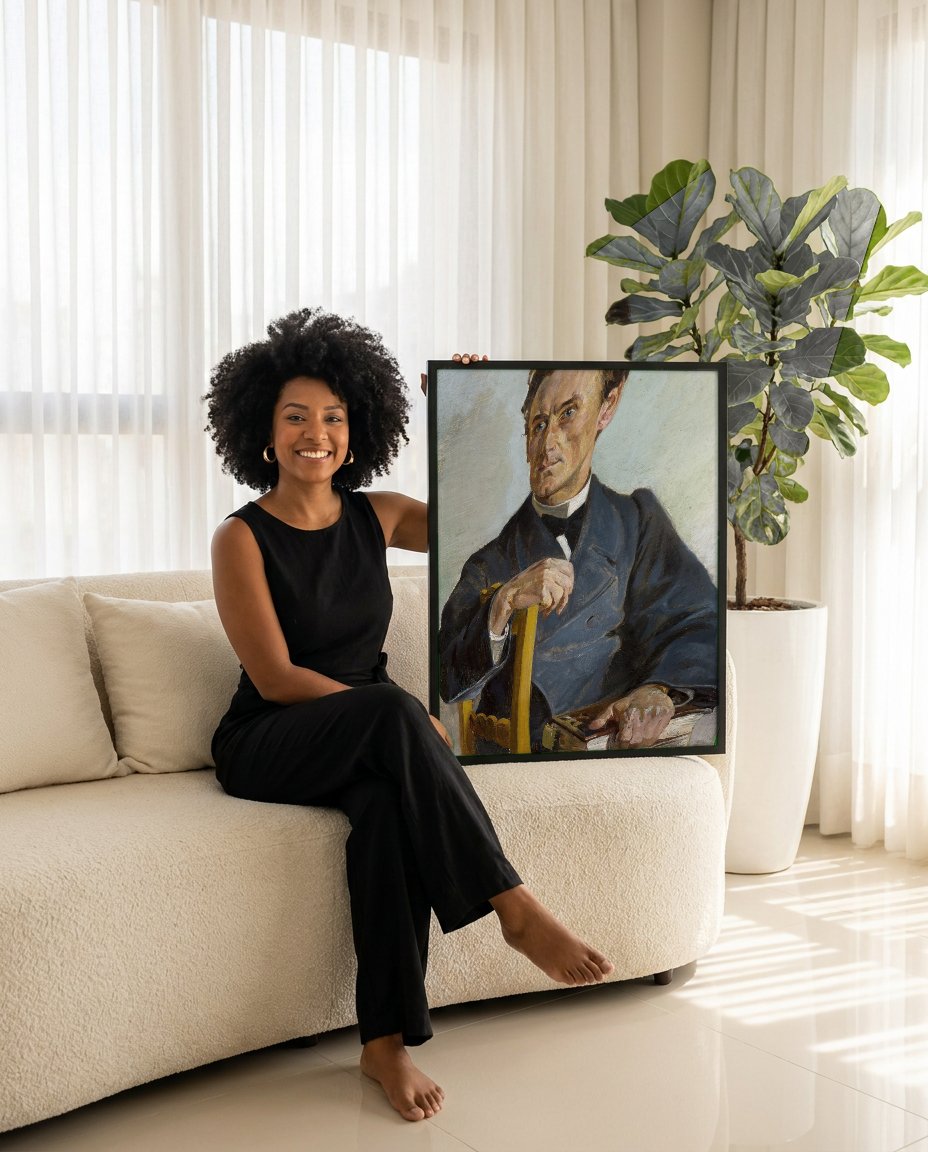 Quadro Decorativo Retrato de Homem - Jacek Malczewski com modelo em ambiente