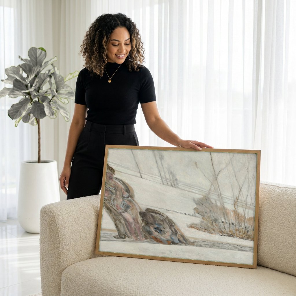 Quadro Decorativo A Flecha Dourada - Jacek Malczewski com modelo em ambiente