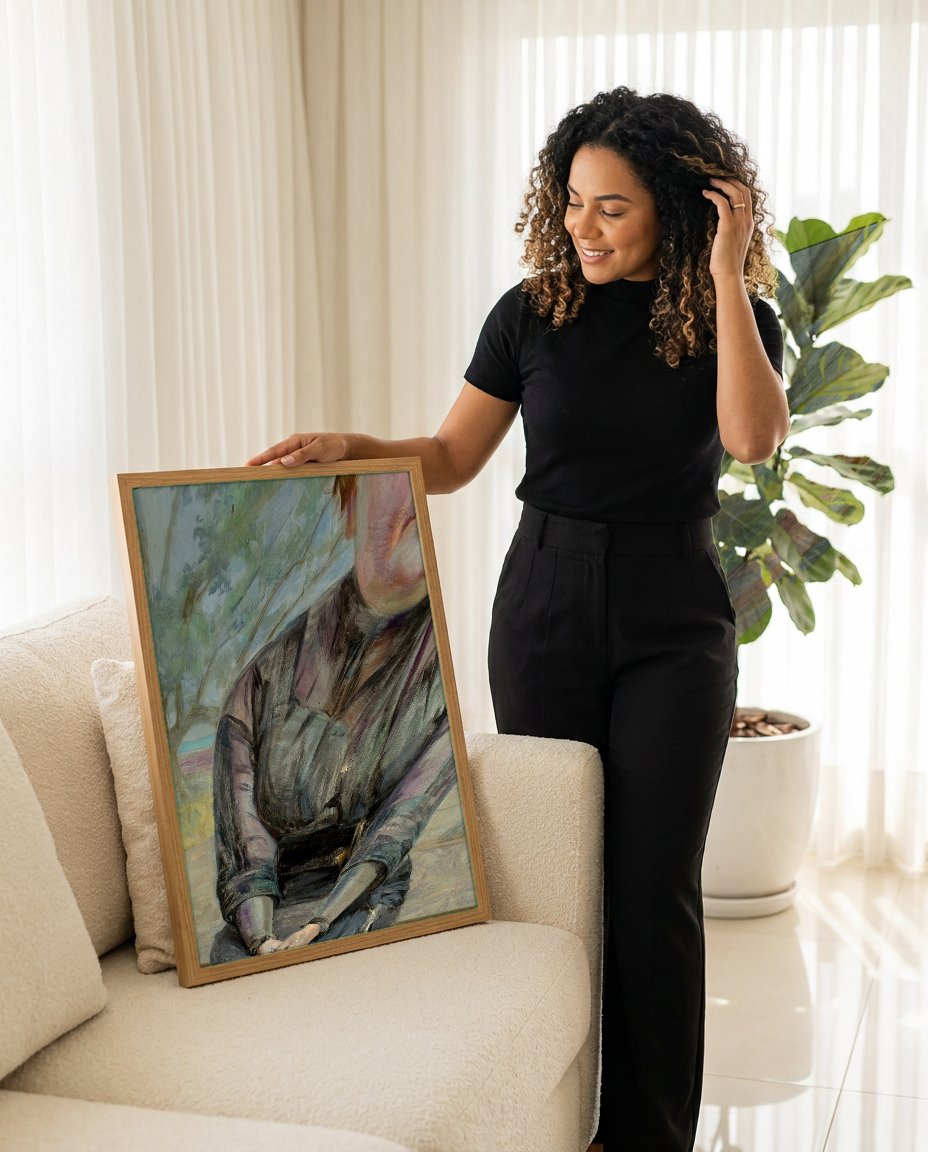 Quadro Decorativo A Mulher Sentada - Jacek Malczewski com modelo em ambiente