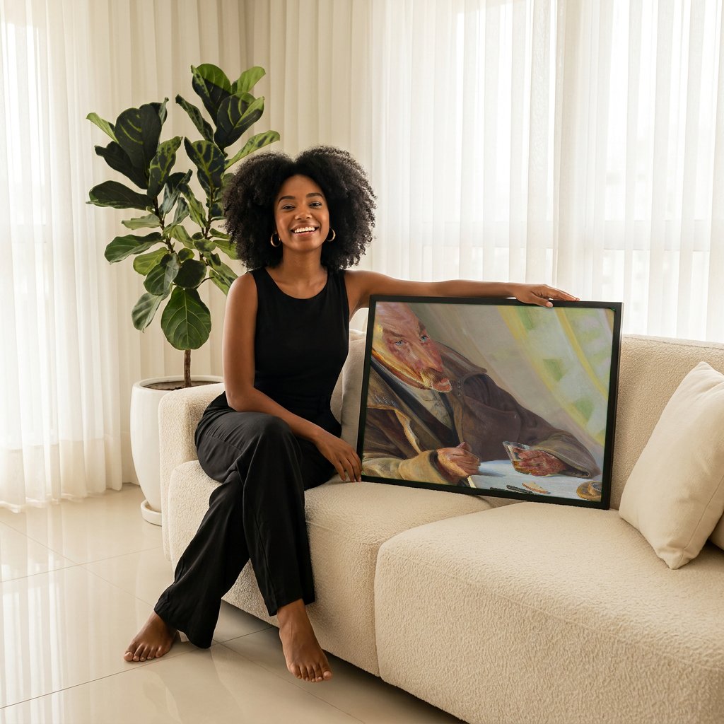 Quadro Decorativo O Velho Soldado - Jacek Malczewski com modelo em ambiente