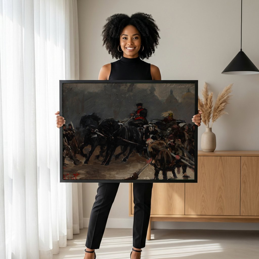 Quadro Decorativo 'Entrada Triunfal' - Jacek Malczewski com modelo em ambiente
