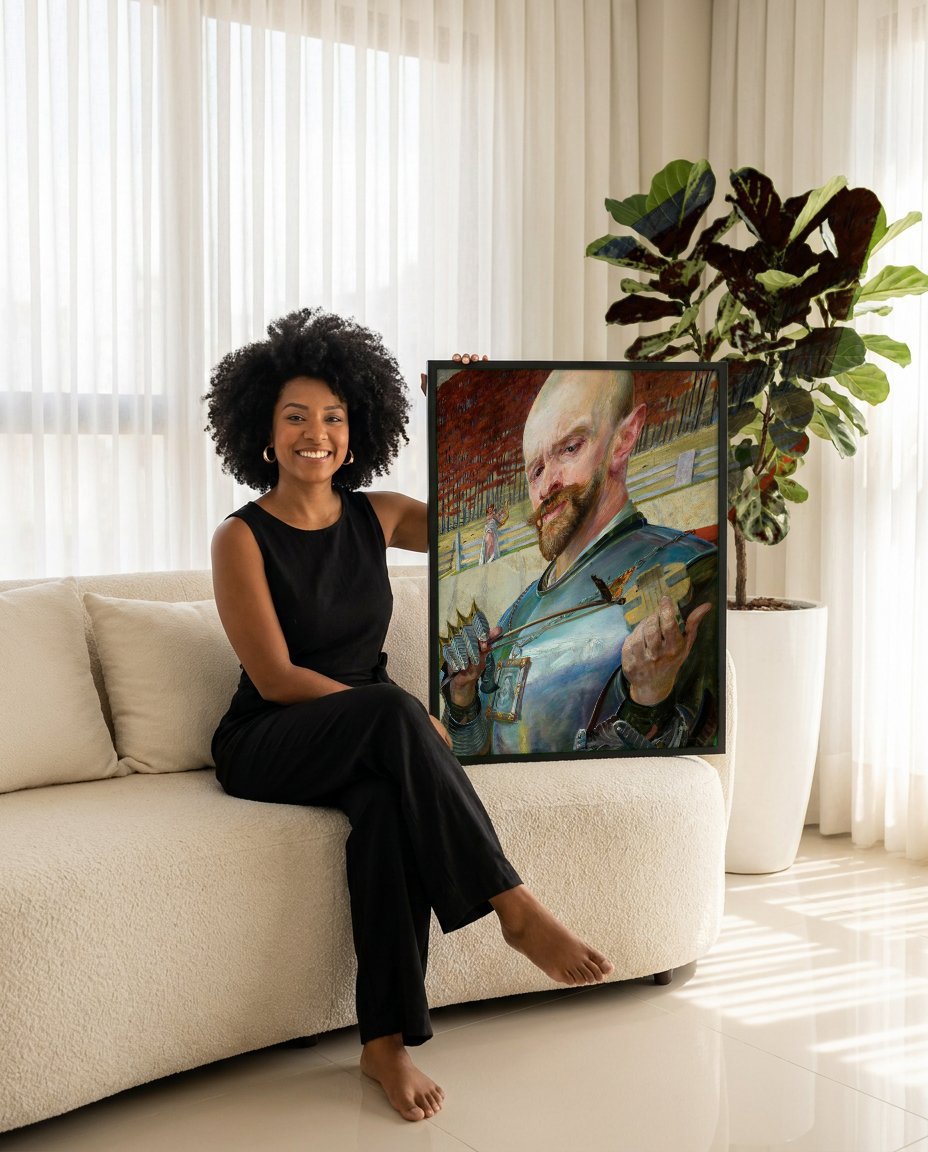 Quadro Decorativo O Poeta e a Musa - Jacek Malczewski com modelo em ambiente
