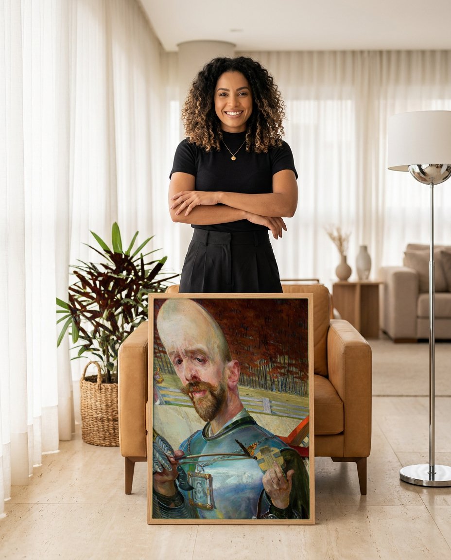 Quadro Decorativo O Poeta e a Musa - Jacek Malczewski com modelo em ambiente