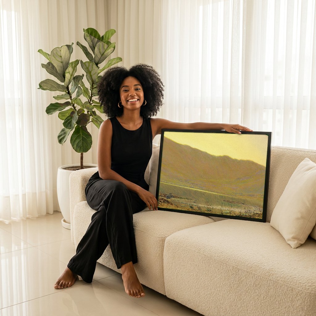 Quadro Decorativo Paisagem ao Entardecer - Grimshaw com modelo em ambiente