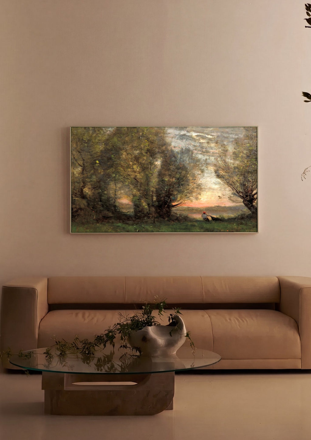 Quadro Decorativo Paisagem ao Entardecer - Corot em ambiente decorado