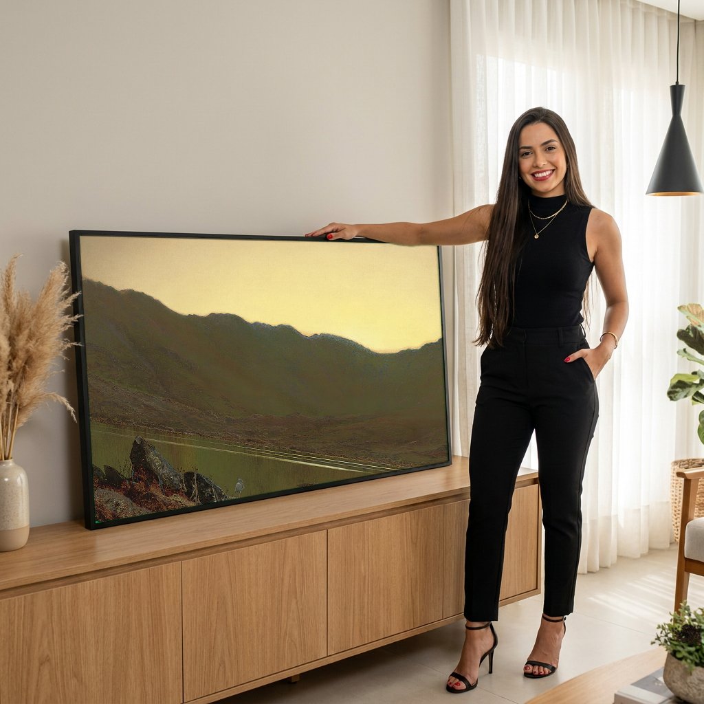 Quadro Decorativo Paisagem ao Entardecer - Grimshaw com modelo em ambiente