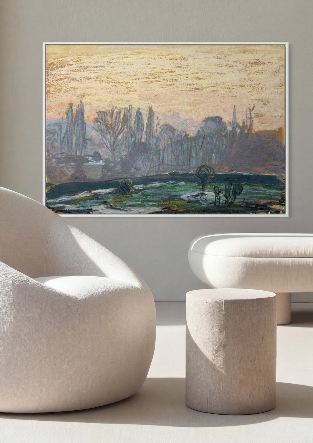 Quadro Decorativo Paisagem ao Entardecer - Claude Monet em ambiente decorado