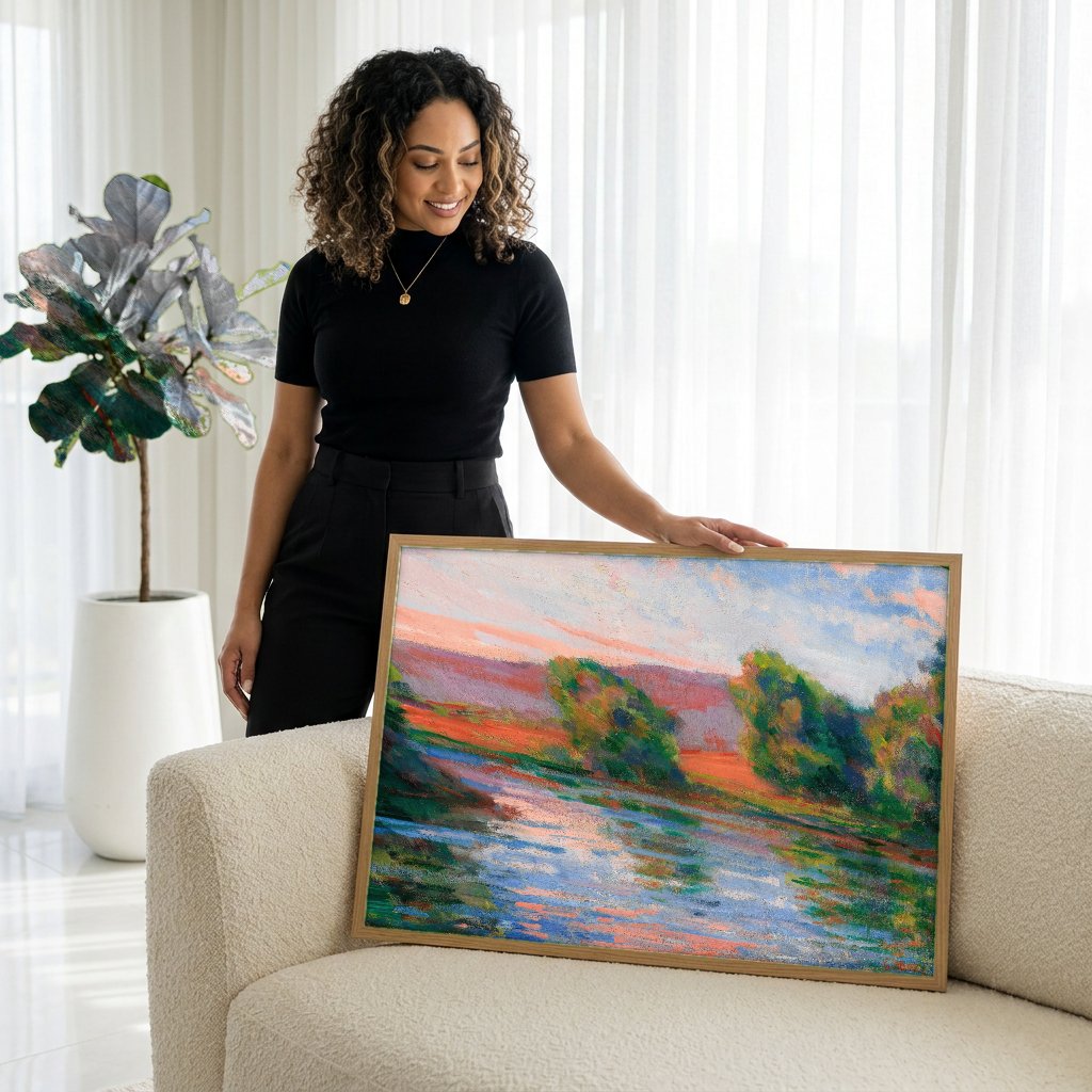 Quadro Decorativo Paisagem ao Entardecer - Guillaumin com modelo em ambiente