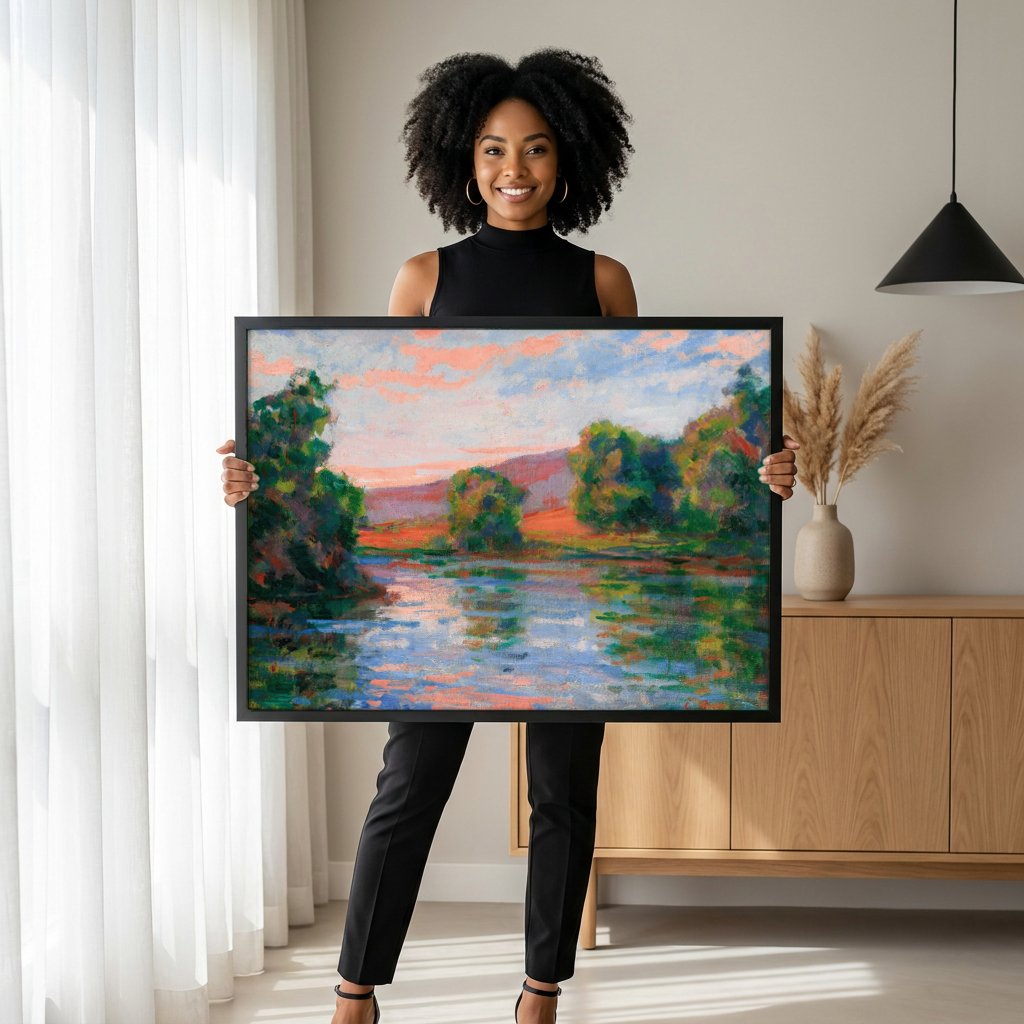 Quadro Decorativo Paisagem ao Entardecer - Guillaumin com modelo em ambiente