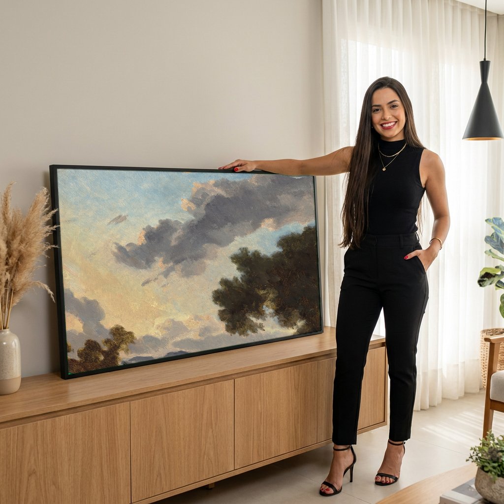 Quadro Decorativo Paisagem ao Entardecer - Fragonard com modelo em ambiente