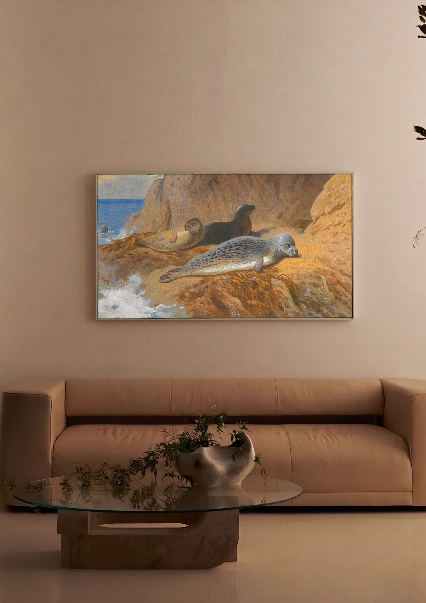 Quadro Decorativo Focas na Costa Escocesa - Thorburn em ambiente decorado