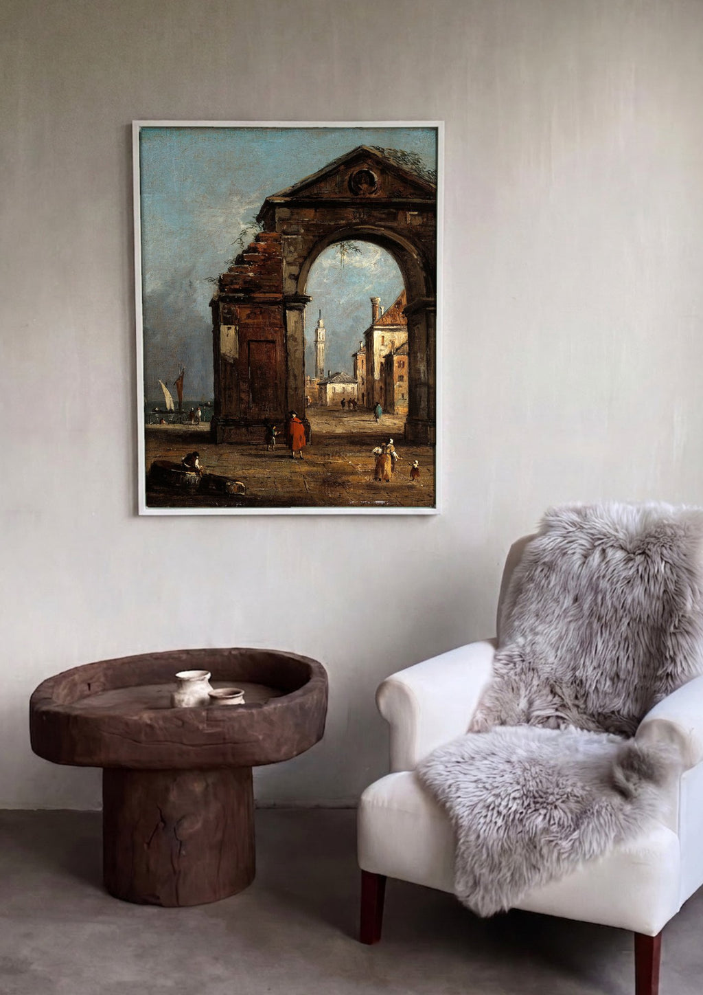 Quadro Decorativo Ruína com Arco - Francesco Guardi em ambiente decorado