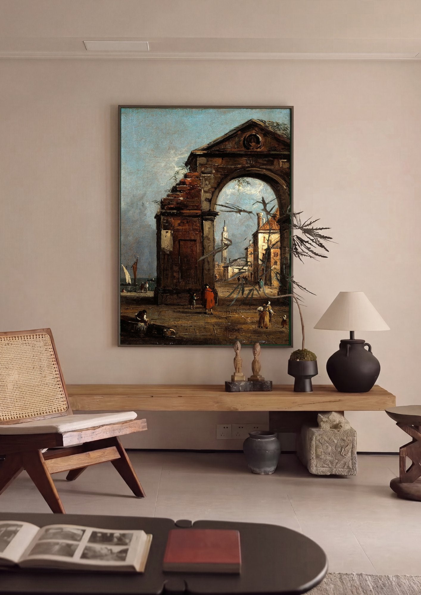 Quadro Decorativo Ruína com Arco - Francesco Guardi em ambiente decorado