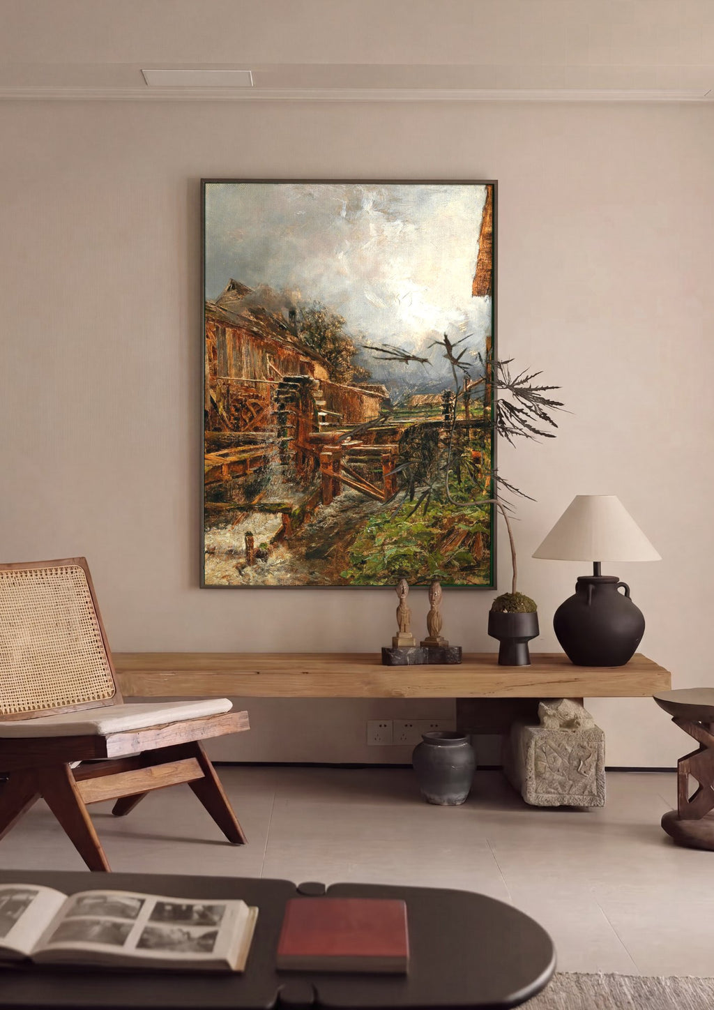 Quadro Decorativo Moinho de Água com Céu Nublado - Olga Wisinger-Florian em ambiente decorado
