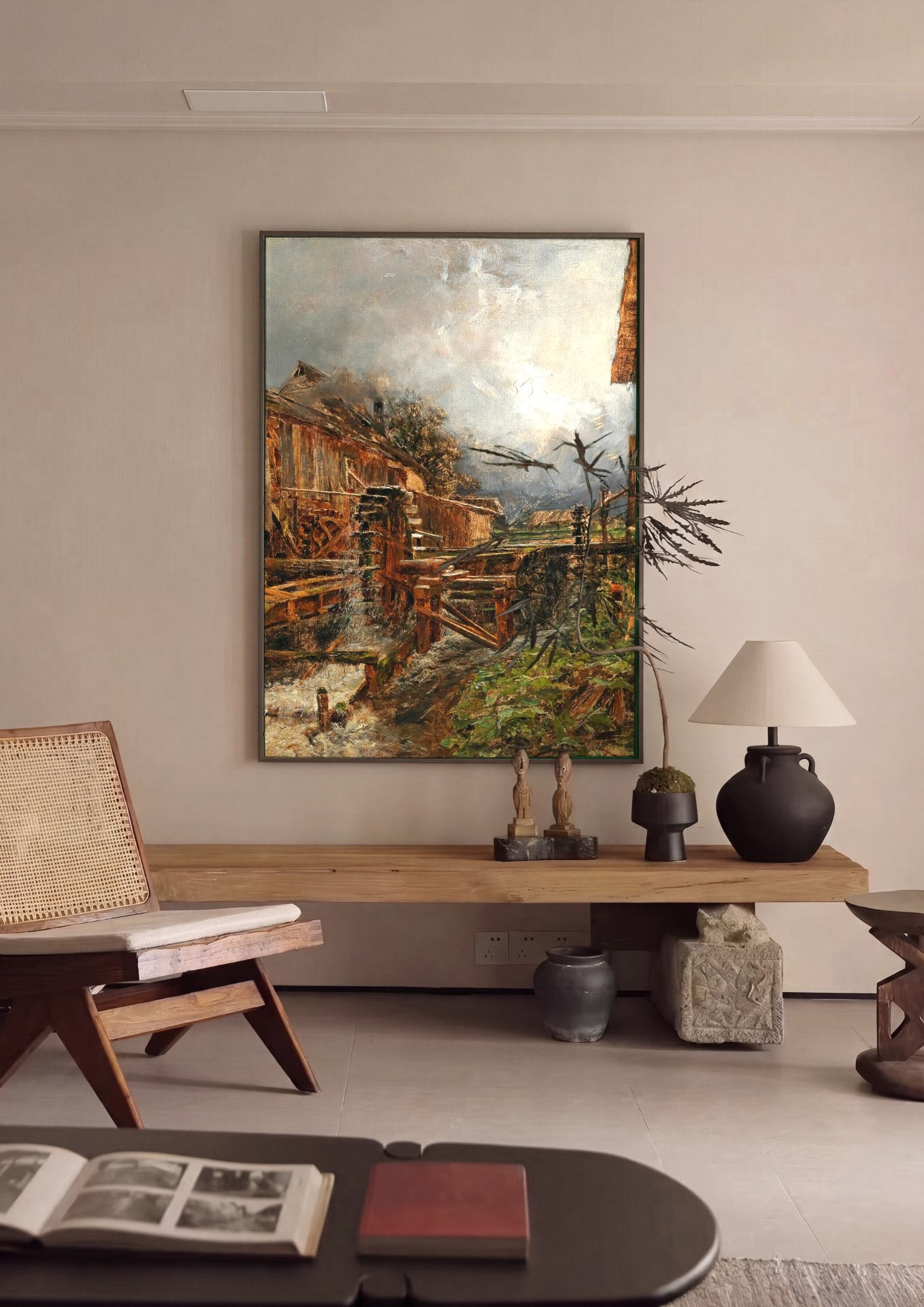 Quadro Decorativo Moinho de Água com Céu Nublado - Olga Wisinger-Florian em ambiente decorado