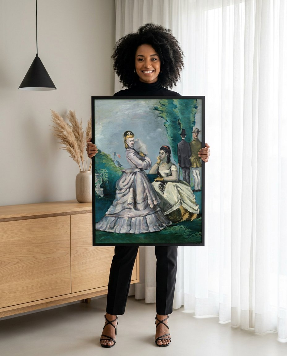Quadro Decorativo 'As Duas Irmãs' - Paul Cézanne com modelo em ambiente