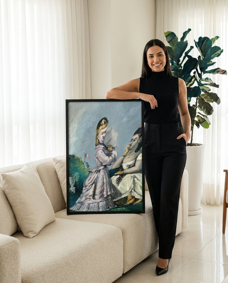 Quadro Decorativo 'As Duas Irmãs' - Paul Cézanne com modelo em ambiente
