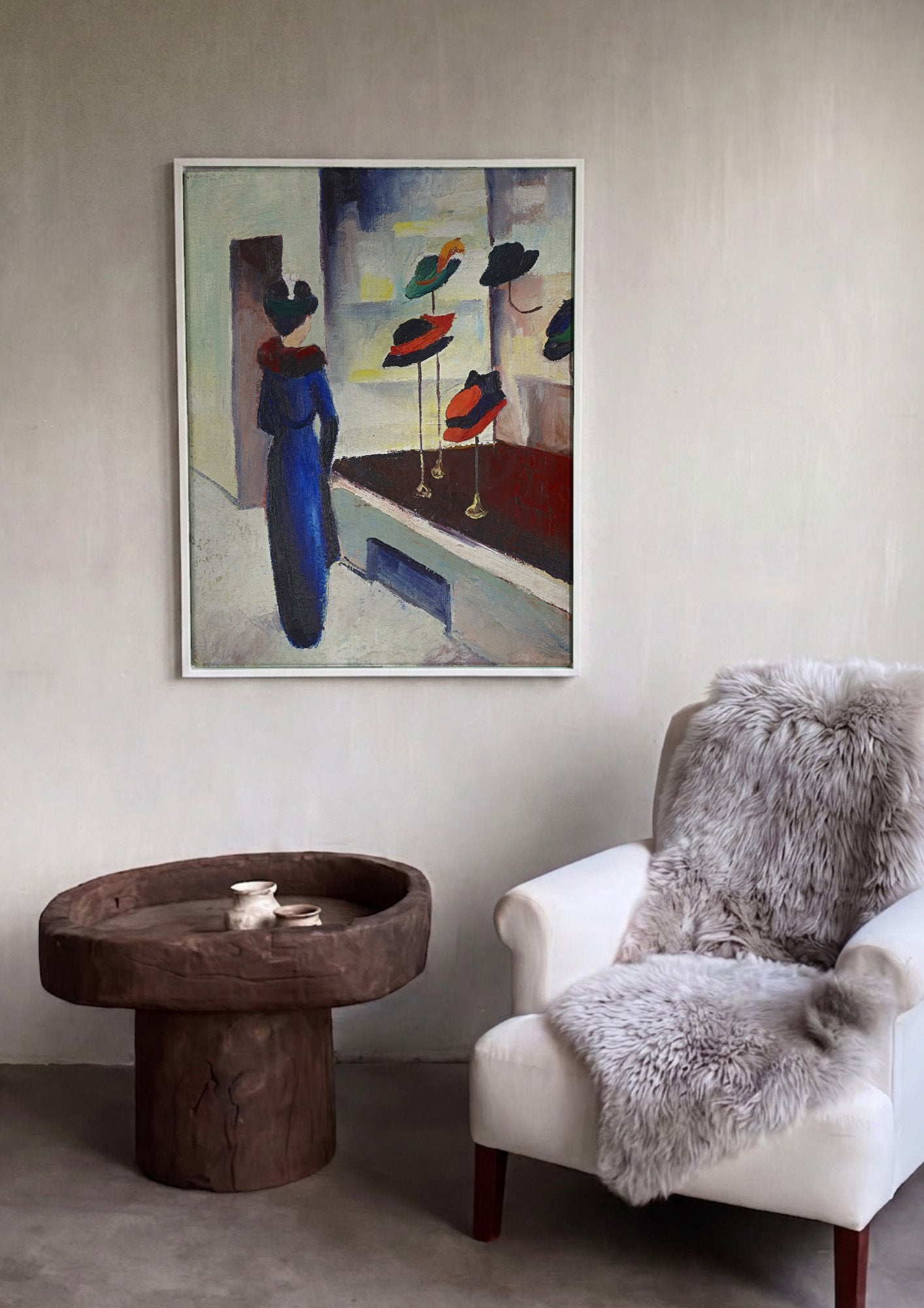 Quadro Decorativo A Mulher na Loja de Chapeus - August Macke em ambiente decorado