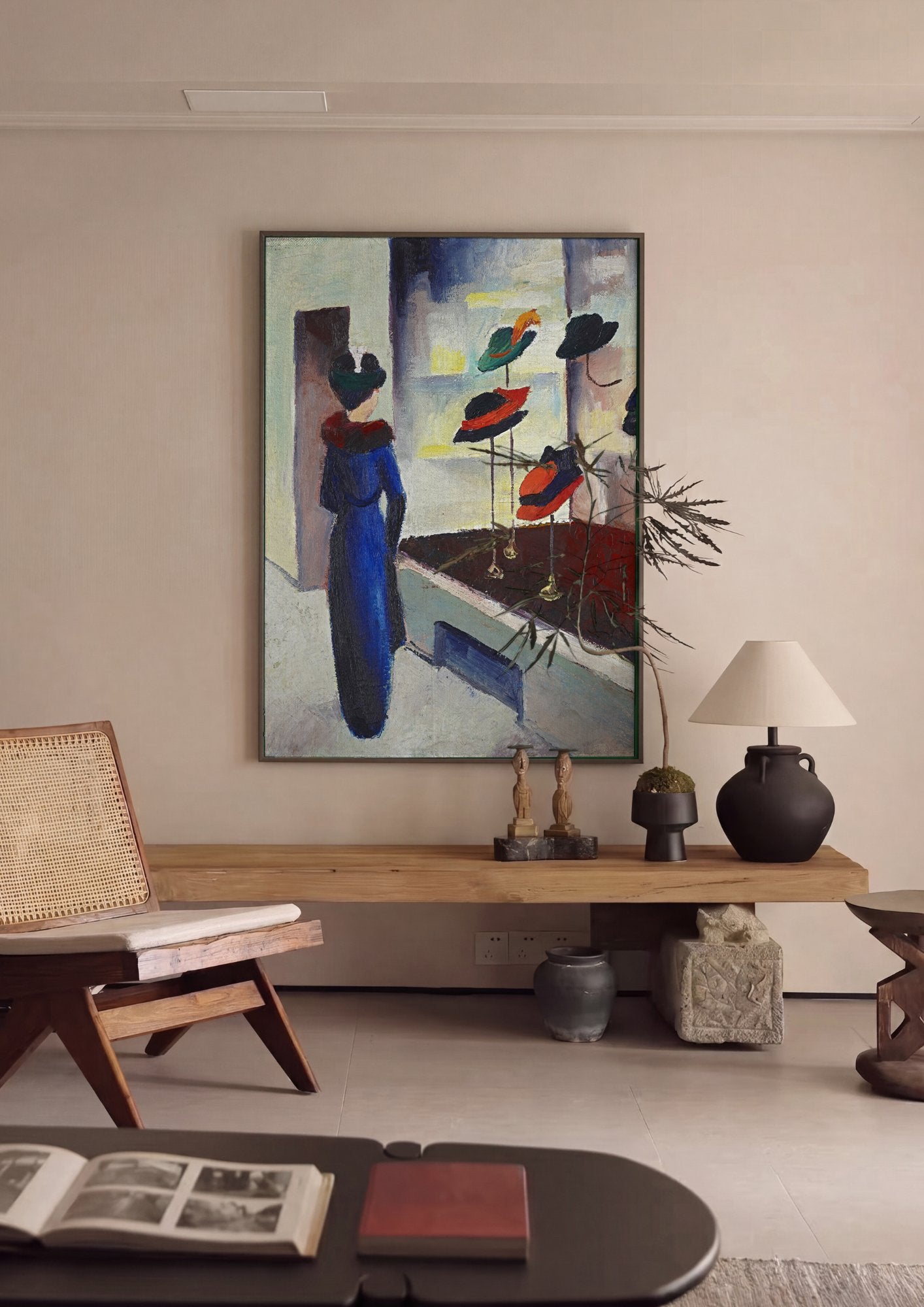 Quadro Decorativo A Mulher na Loja de Chapeus - August Macke em ambiente decorado