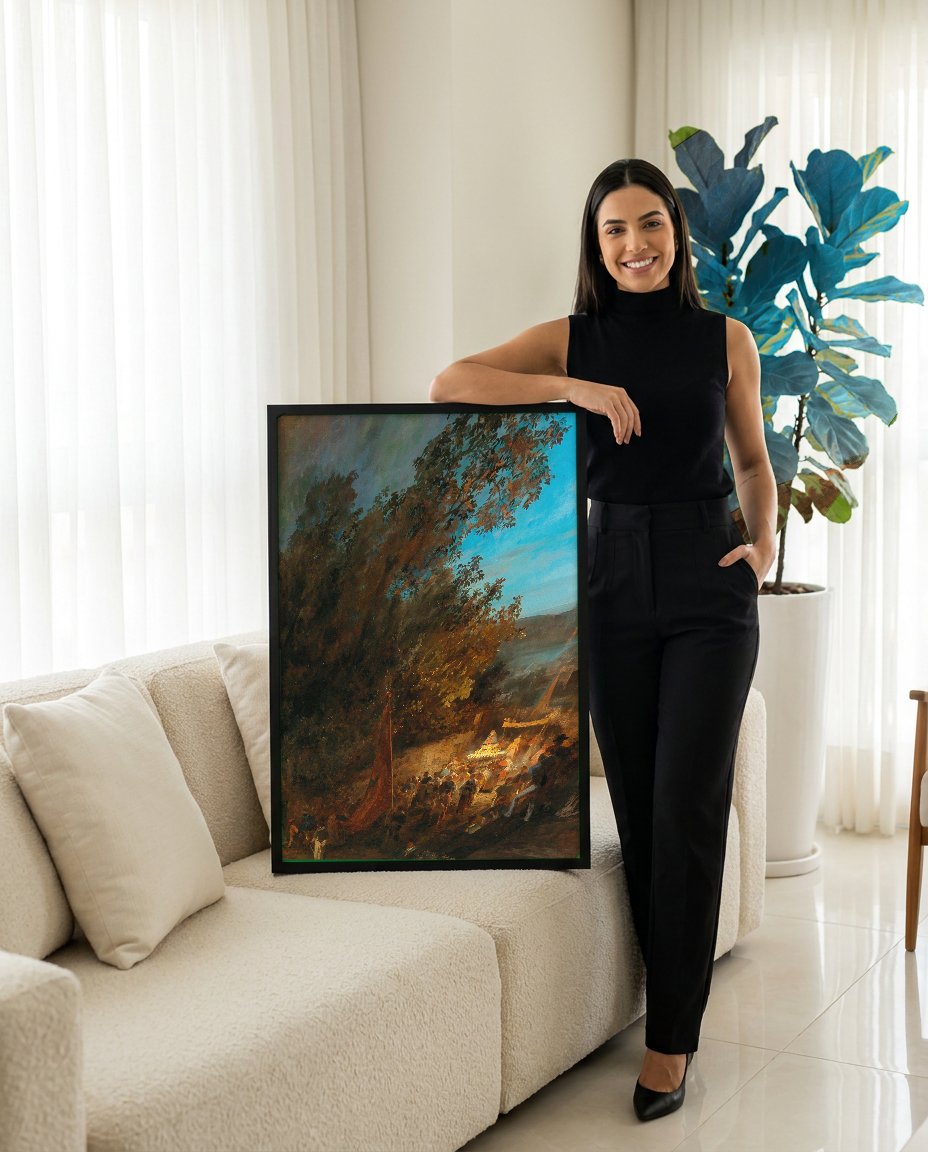 Quadro Decorativo Procissão Noturna - Achenbach com modelo em ambiente