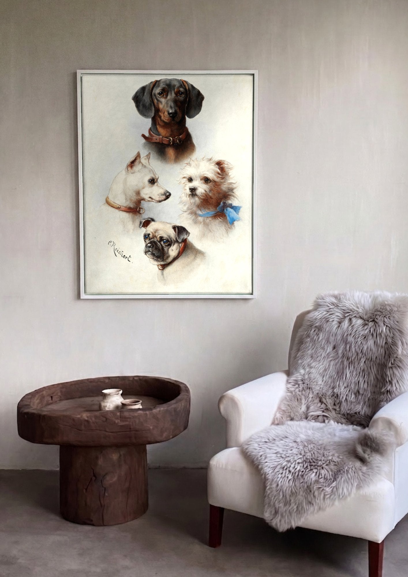 Quadro Decorativo Cães Fofos - Carl Reichert em ambiente decorado