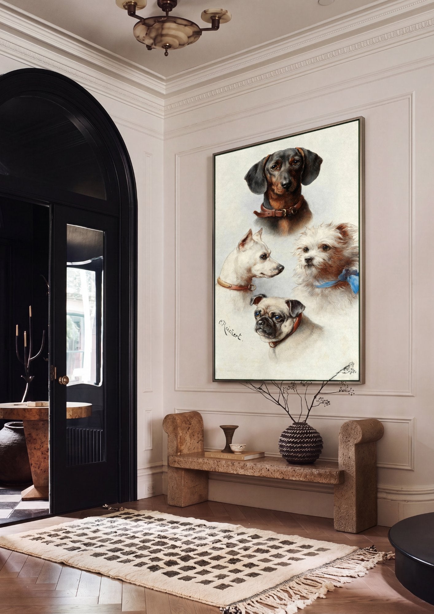 Quadro Decorativo Cães Fofos - Carl Reichert em ambiente decorado