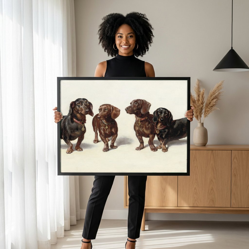 Quadro Decorativo Dachshunds - Carl Reichert com modelo em ambiente