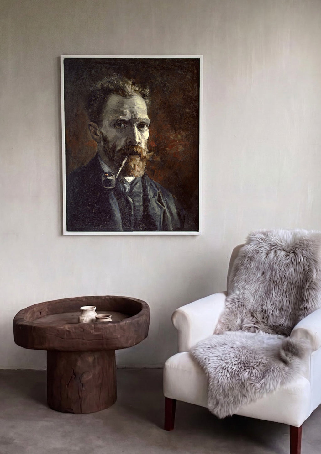 Quadro Decorativo Autorretrato com Cachimbo - Van Gogh em ambiente decorado