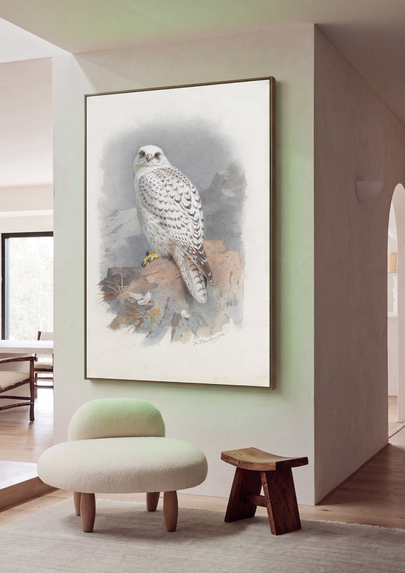 Quadro Decorativo Falcão-Gerifalte - Archibald Thorburn em ambiente decorado