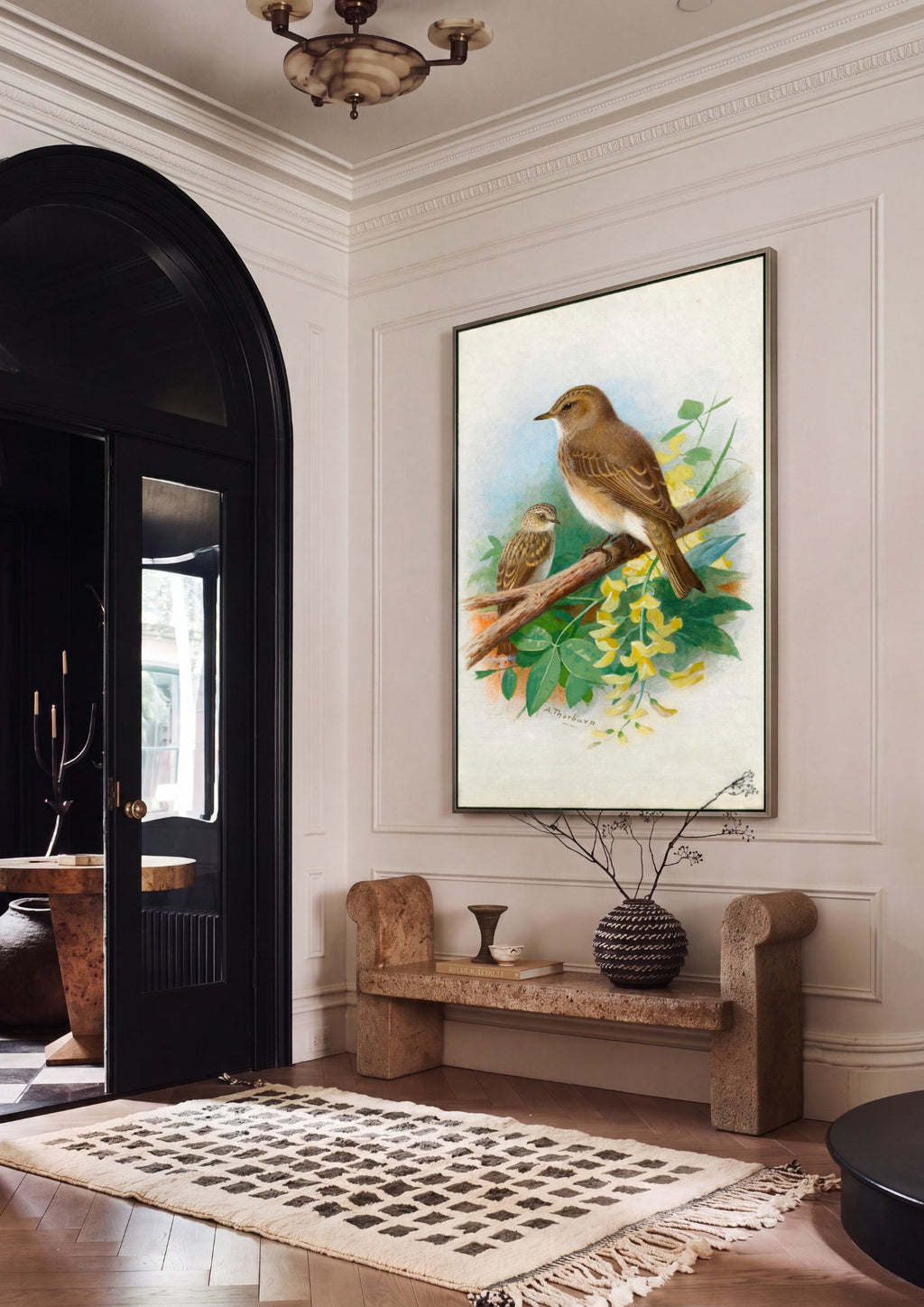 Quadro Decorativo Pássaros em Flor - Archibald Thorburn em ambiente decorado