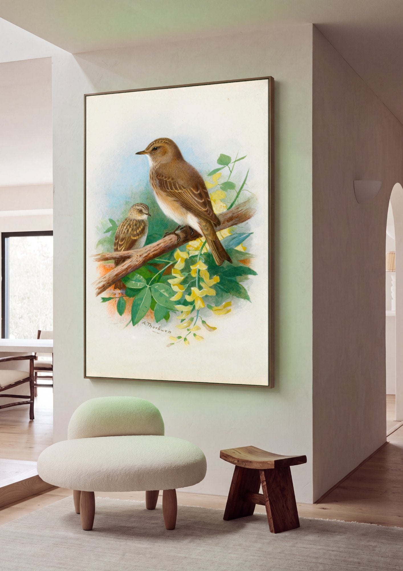 Quadro Decorativo Pássaros em Flor - Archibald Thorburn em ambiente decorado