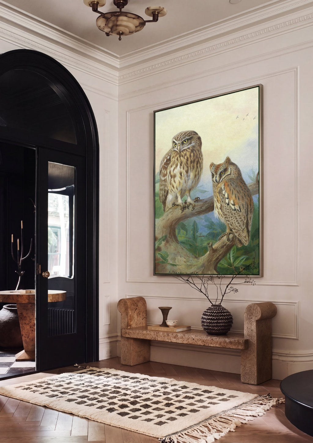 Quadro Decorativo 'Corujas no Galho' - Archibald Thorburn em ambiente decorado