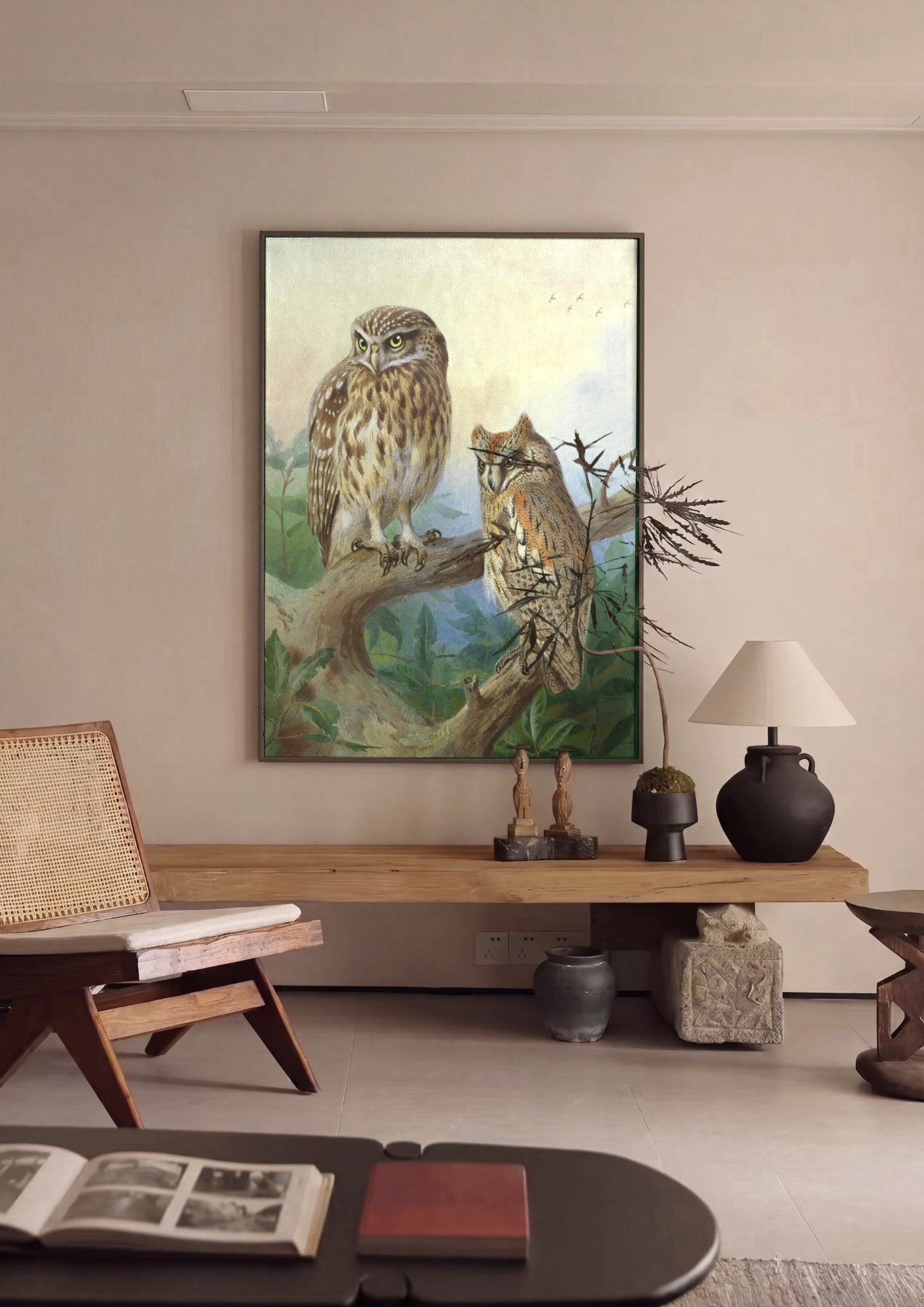 Quadro Decorativo 'Corujas no Galho' - Archibald Thorburn em ambiente decorado
