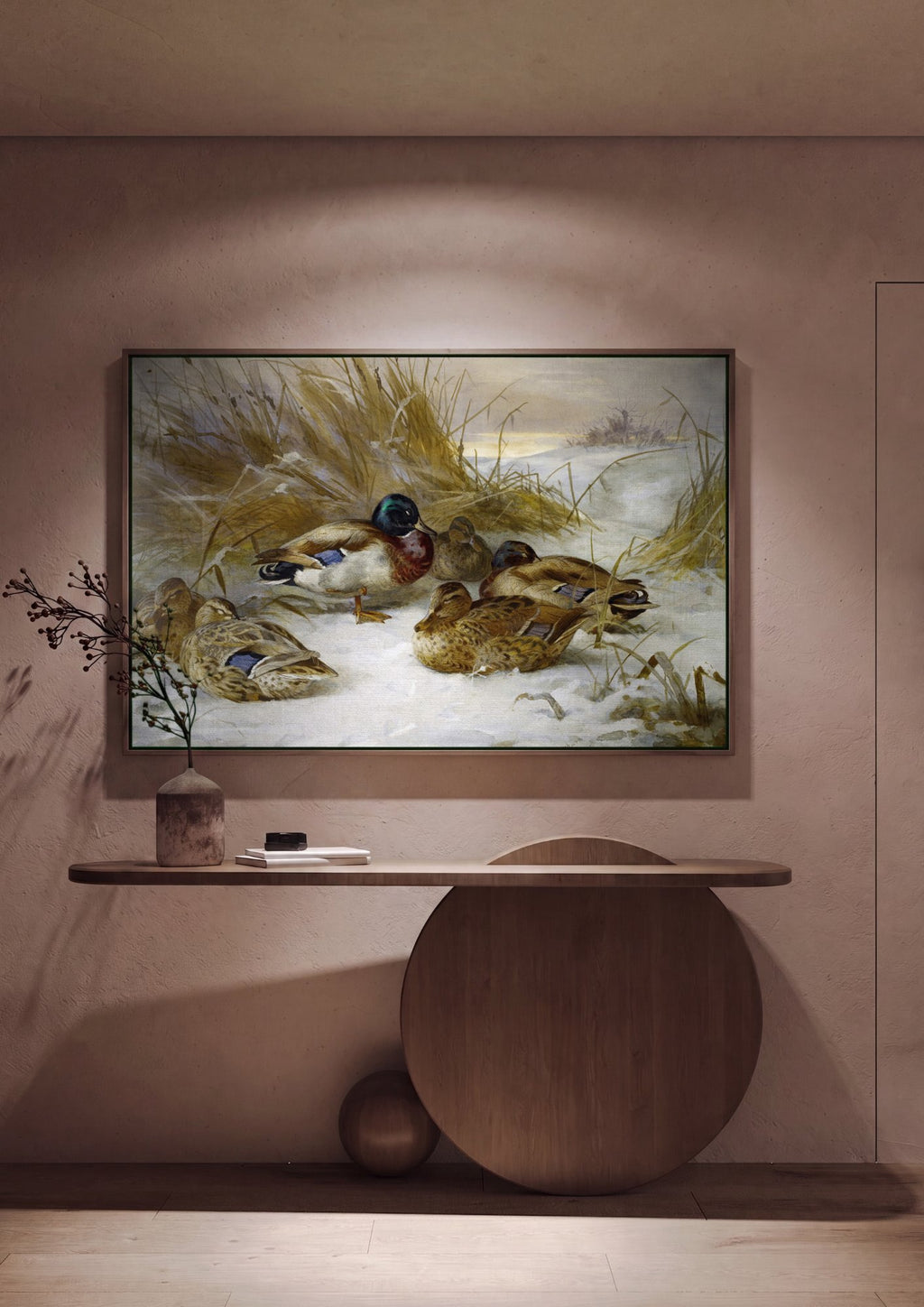 Quadro Decorativo Patos no Inverno - Archibald Thorburn em ambiente decorado