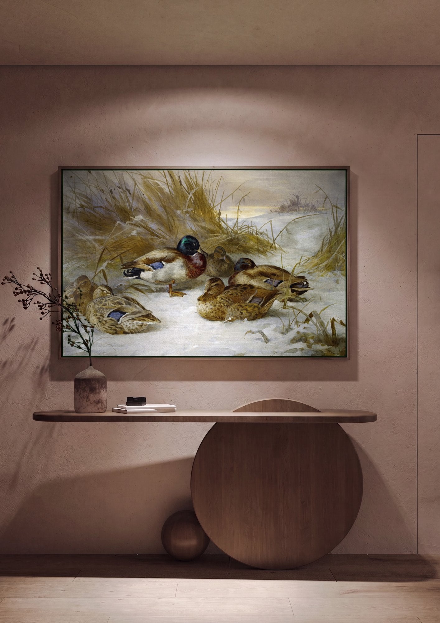 Quadro Decorativo Patos no Inverno - Archibald Thorburn em ambiente decorado