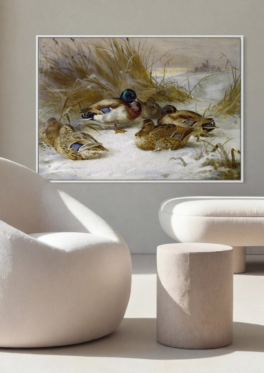 Quadro Decorativo Patos no Inverno - Archibald Thorburn em ambiente decorado