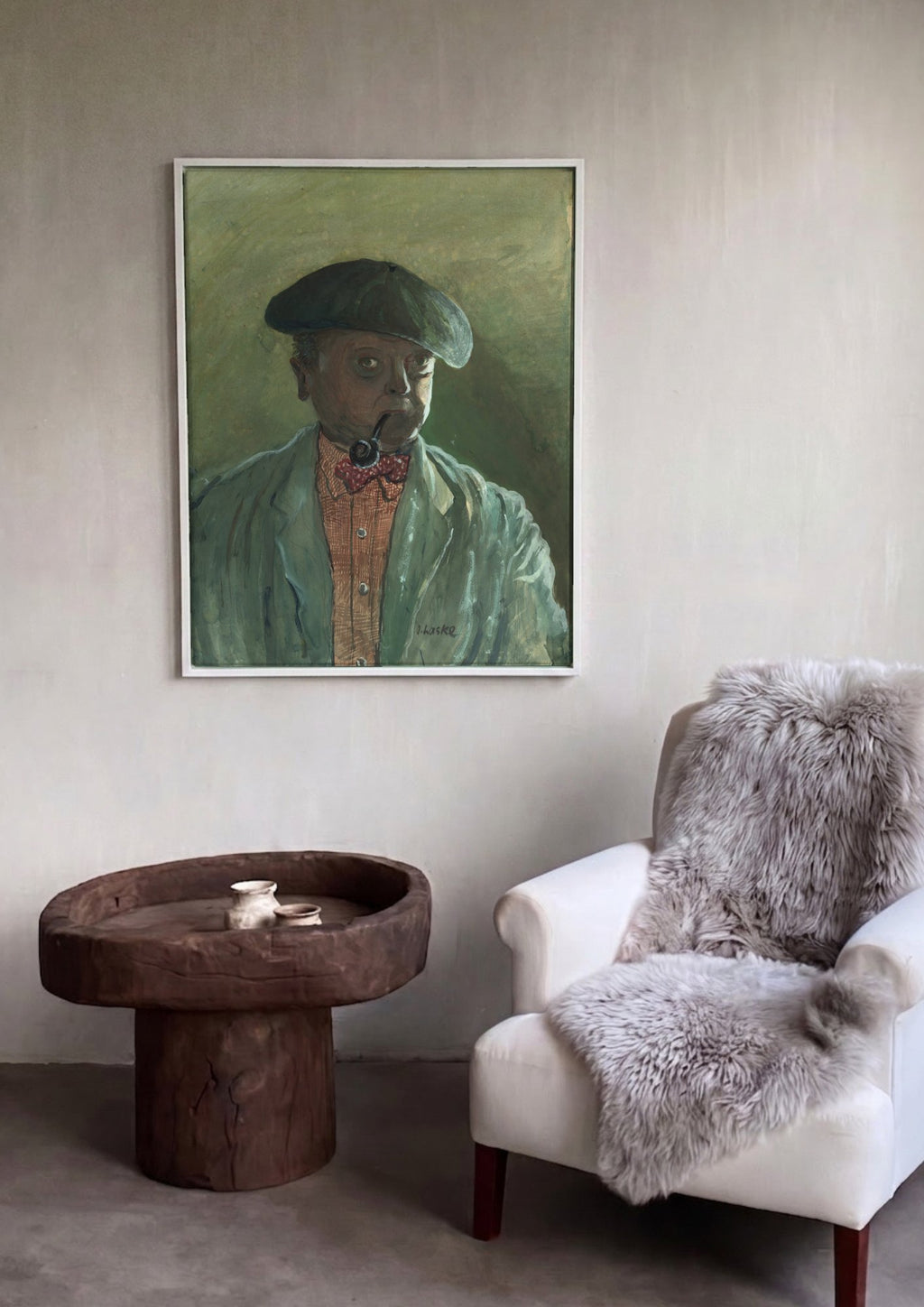 Quadro Decorativo Autorretrato com Cachimbo - Oskar Laske em ambiente decorado