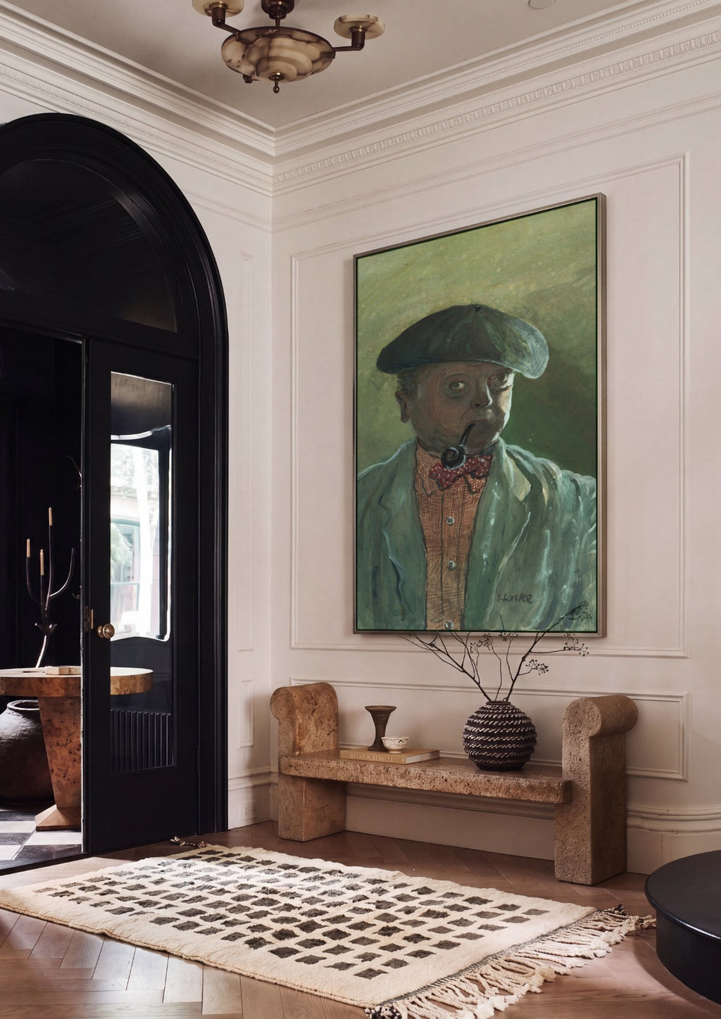 Quadro Decorativo Autorretrato com Cachimbo - Oskar Laske em ambiente decorado