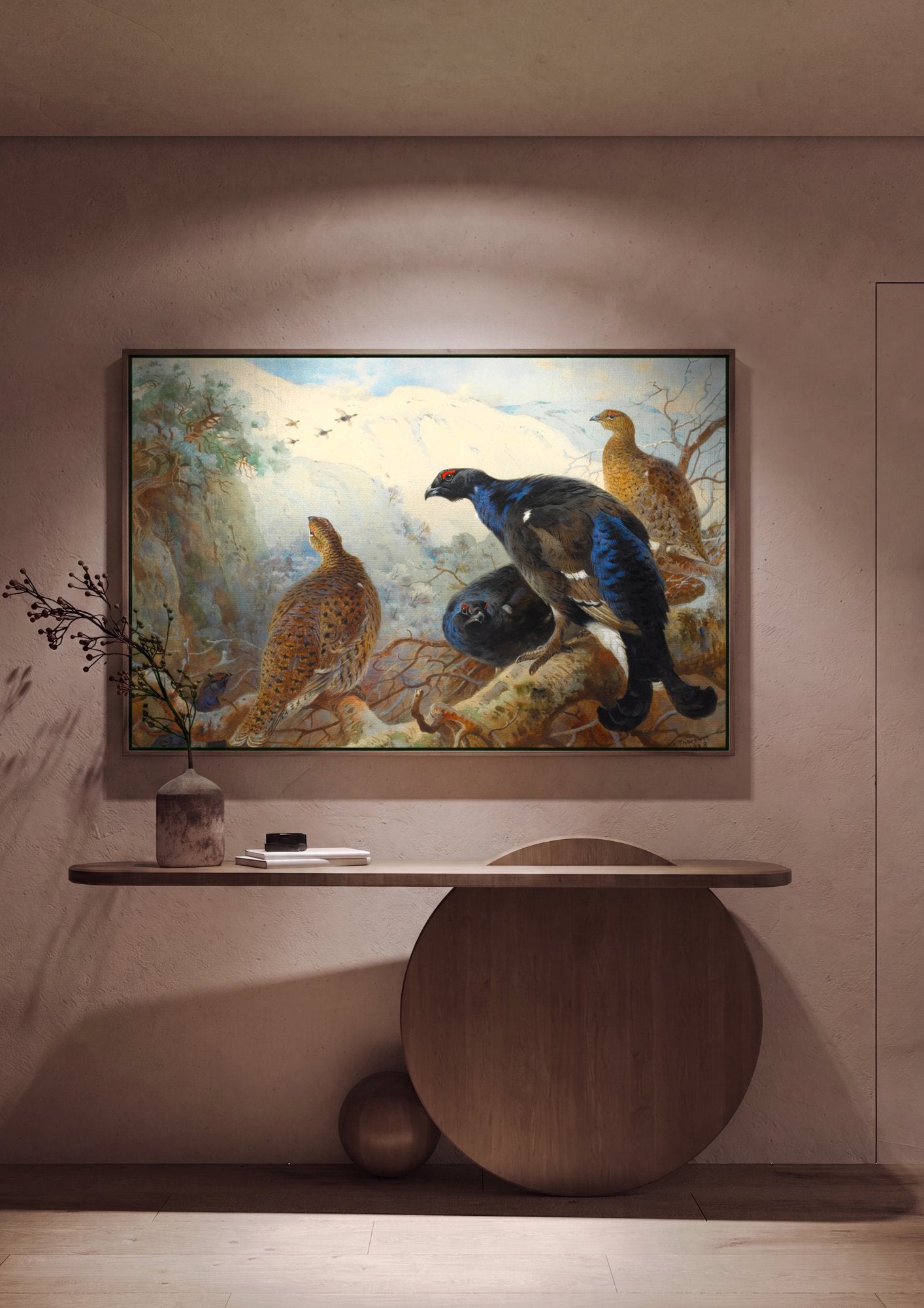 Quadro Decorativo Aves de Montanha - Archibald Thorburn em ambiente decorado