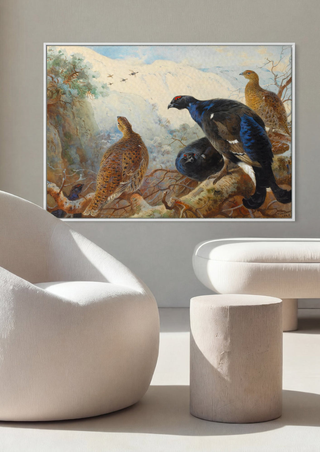 Quadro Decorativo Aves de Montanha - Archibald Thorburn em ambiente decorado
