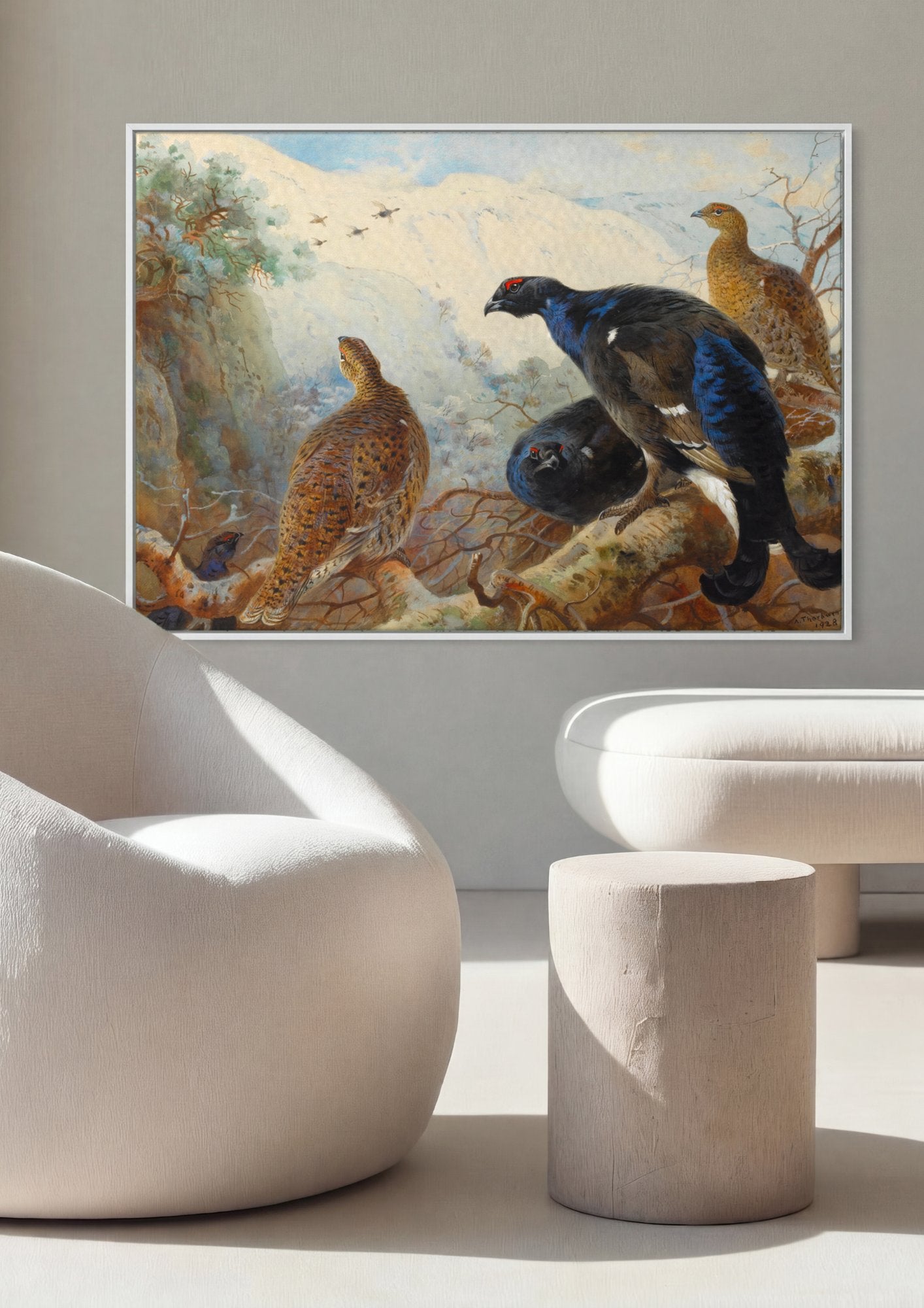 Quadro Decorativo Aves de Montanha - Archibald Thorburn em ambiente decorado