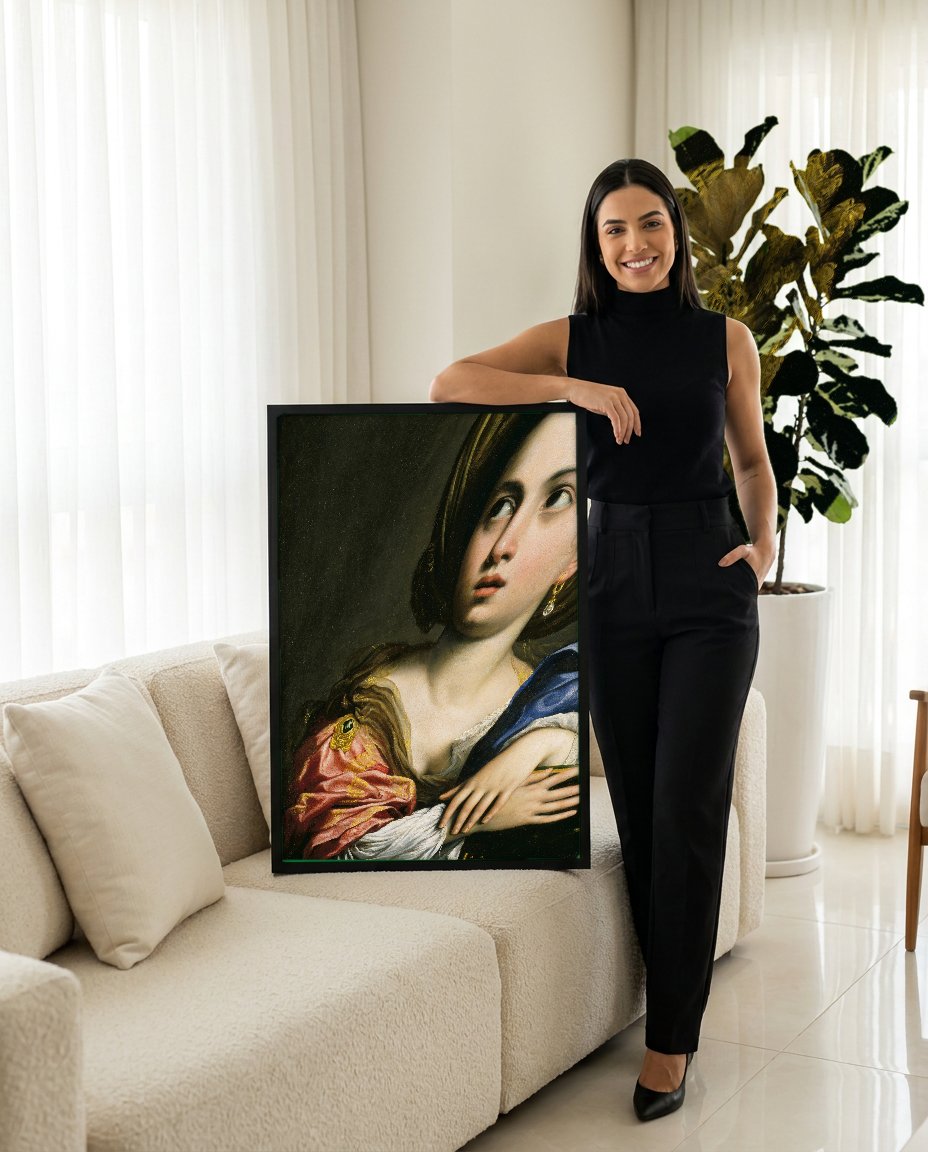 Quadro Decorativo 'Sibila Persa' - Domenichino com modelo em ambiente