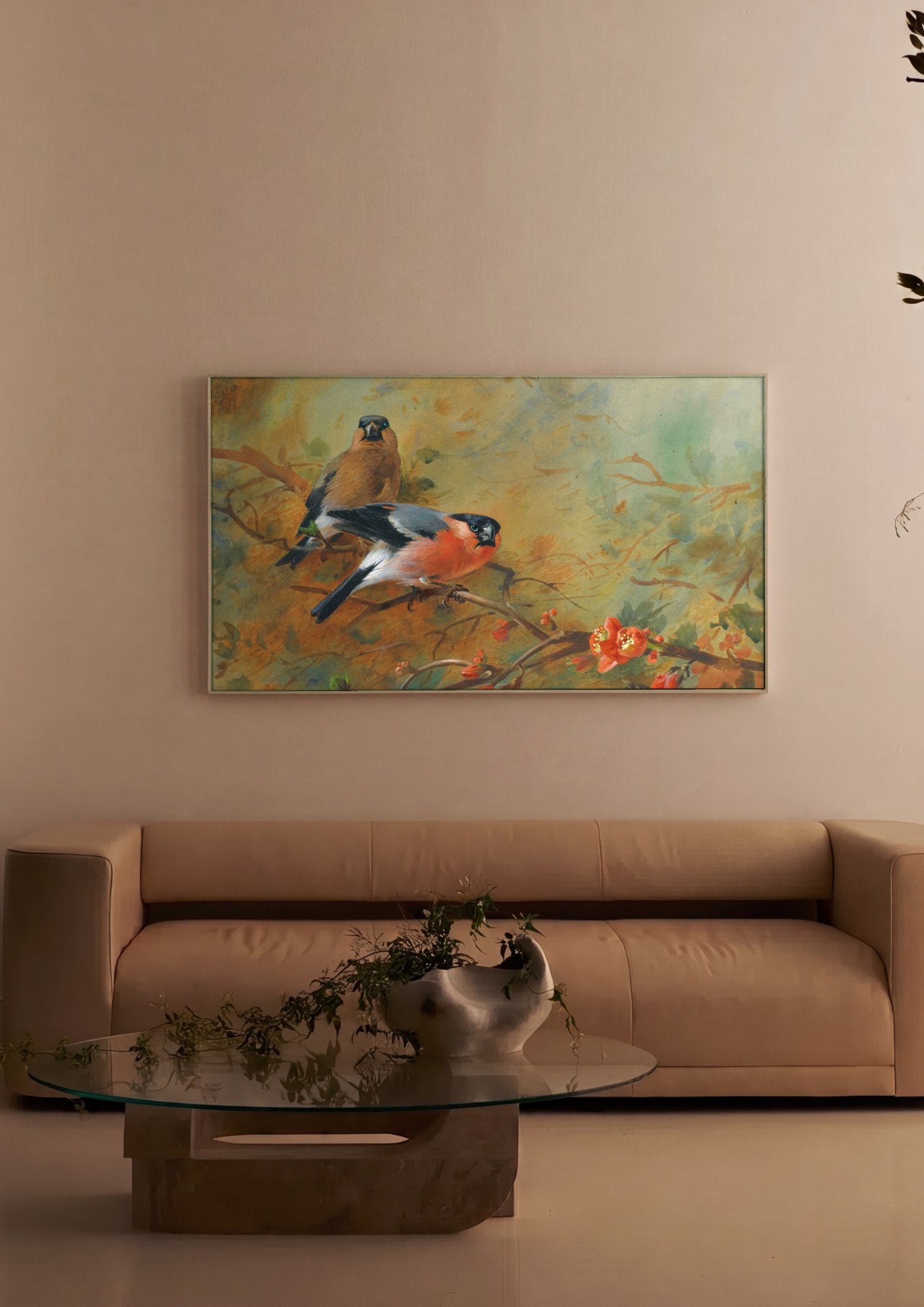 Quadro Decorativo Pássaros em Flor - Archibald Thorburn em ambiente decorado