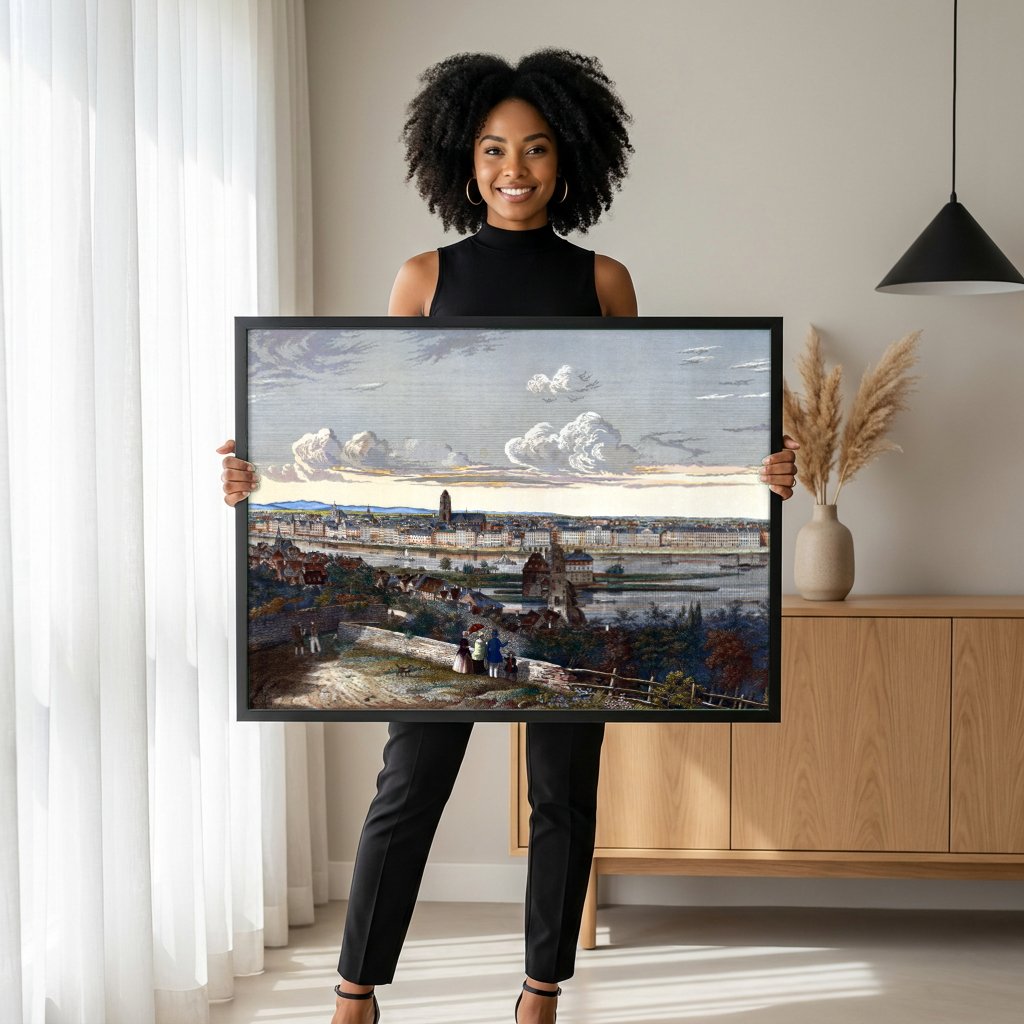 Quadro Decorativo Frankfurt am Main - H. Worms com modelo em ambiente
