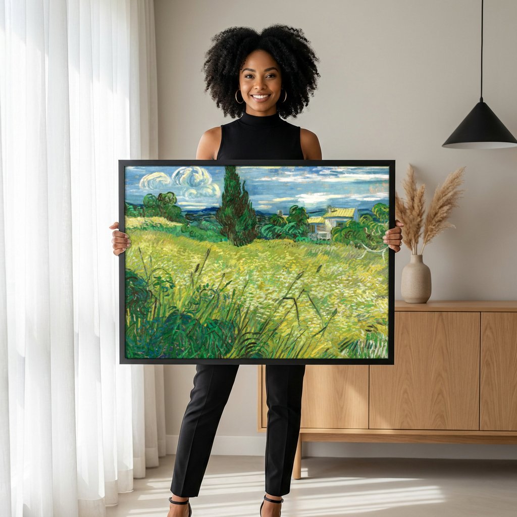 Quadro Decorativo Campo de Trigo com Cipreste - Van Gogh com modelo em ambiente