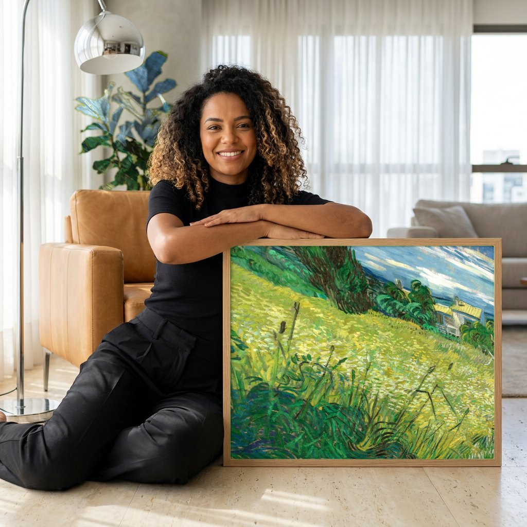 Quadro Decorativo Campo de Trigo com Cipreste - Van Gogh com modelo em ambiente